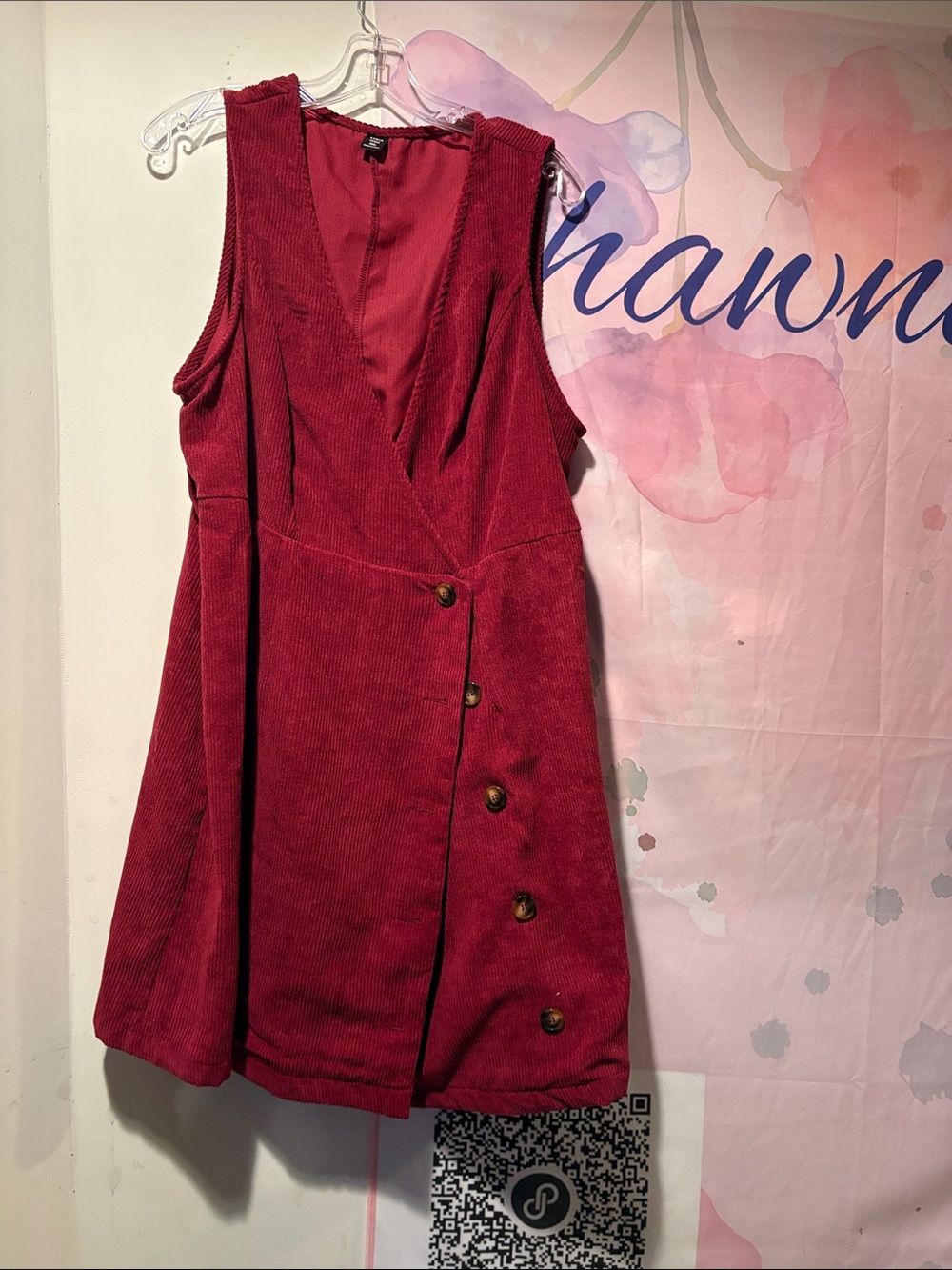 SHEIN Crimson Corduroy Button-Front Mini Dress